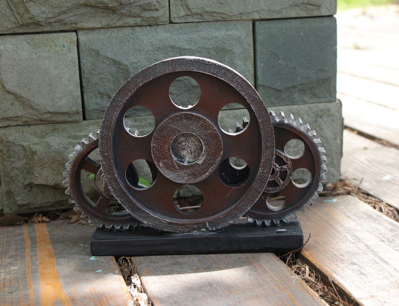 Rmdusk Industrial Steampunk Gear Train Figurine, Cog Wheel Statue, Resin Model, Home Bar DÃ©cor Ornament 7.7" H Copper - Image 5